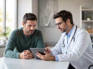Homme consultant un médecin pour des troubles de l'érection en téléconsultation